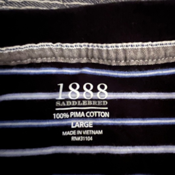 Saddlebred 1888 100% Pima Cotton Black/Blue/White stripes Size L 3 button shirt. - Picture 3 of 4